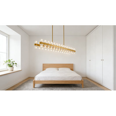 Lustre en cristal linéaire doré de 54 pouces, luminaire suspendu rectangulaire moderne à 60 lumières avec hauteur réglable pour îlot de cuisine, salle à manger et hauts plafonds