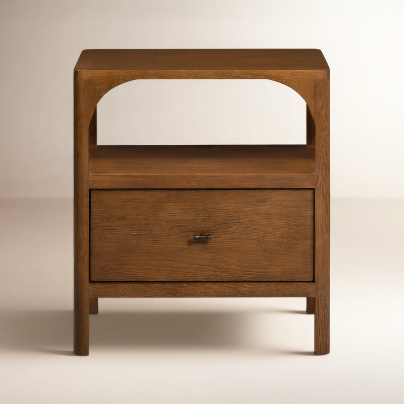 Kaela Mid Century Solid Wood Nightstand with Warm Walnut Finish and Open Shelf Storage for Modern Bedside Organization