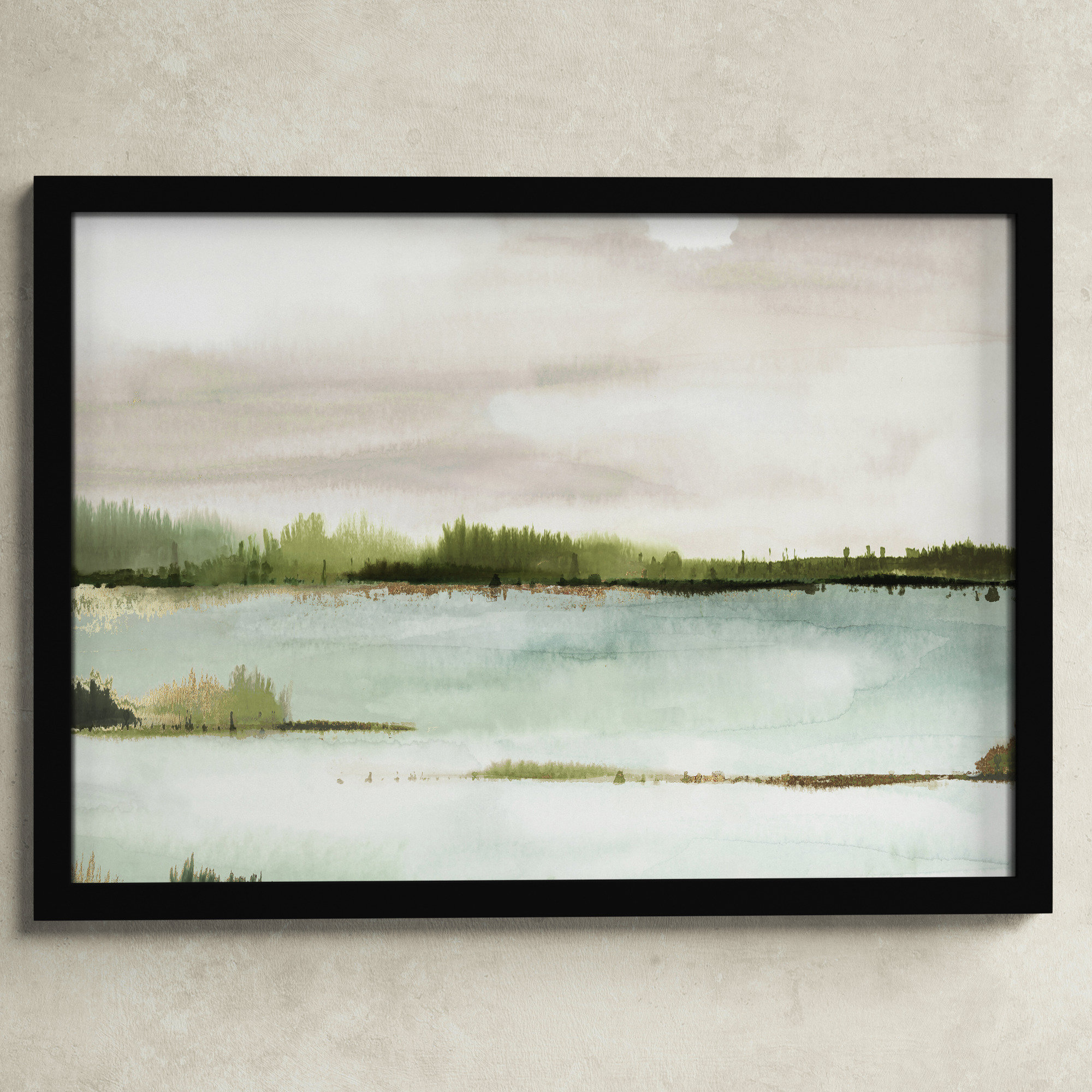 Silent Lake, 26.5" H x 36.5" W x 1.12" D, Black Framed