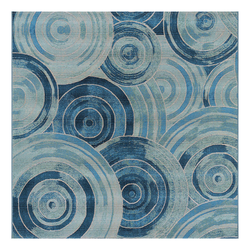 Tapis intérieur / extérieur bleu clair Deweese, Carré 6 pi 1 po