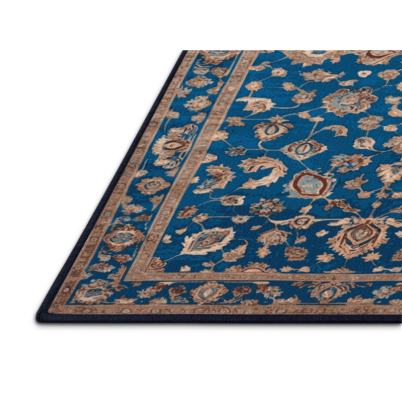 Tapis bleu Tabriz lavable à la machine, Rectangulaire 3 pi x 5 pi