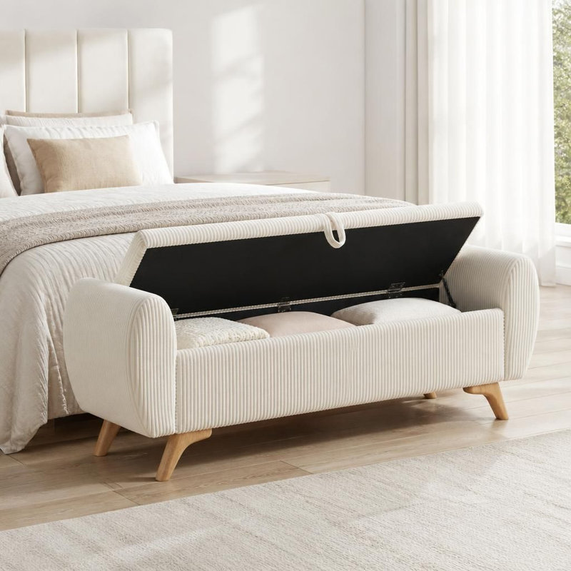 Corduroy Upholstered Bench, Beige, Beige