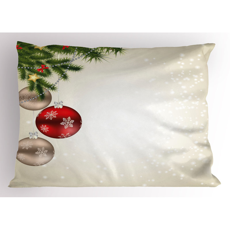 Festive Beige Red Green Christmas Tree Pillow Shams Set