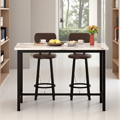 Ensemble de salle à manger industriel haut, table de pub compacte 3 pièces avec 2 tabourets confortables, 2 tailles et 4 options de couleurs pour le studio et le café