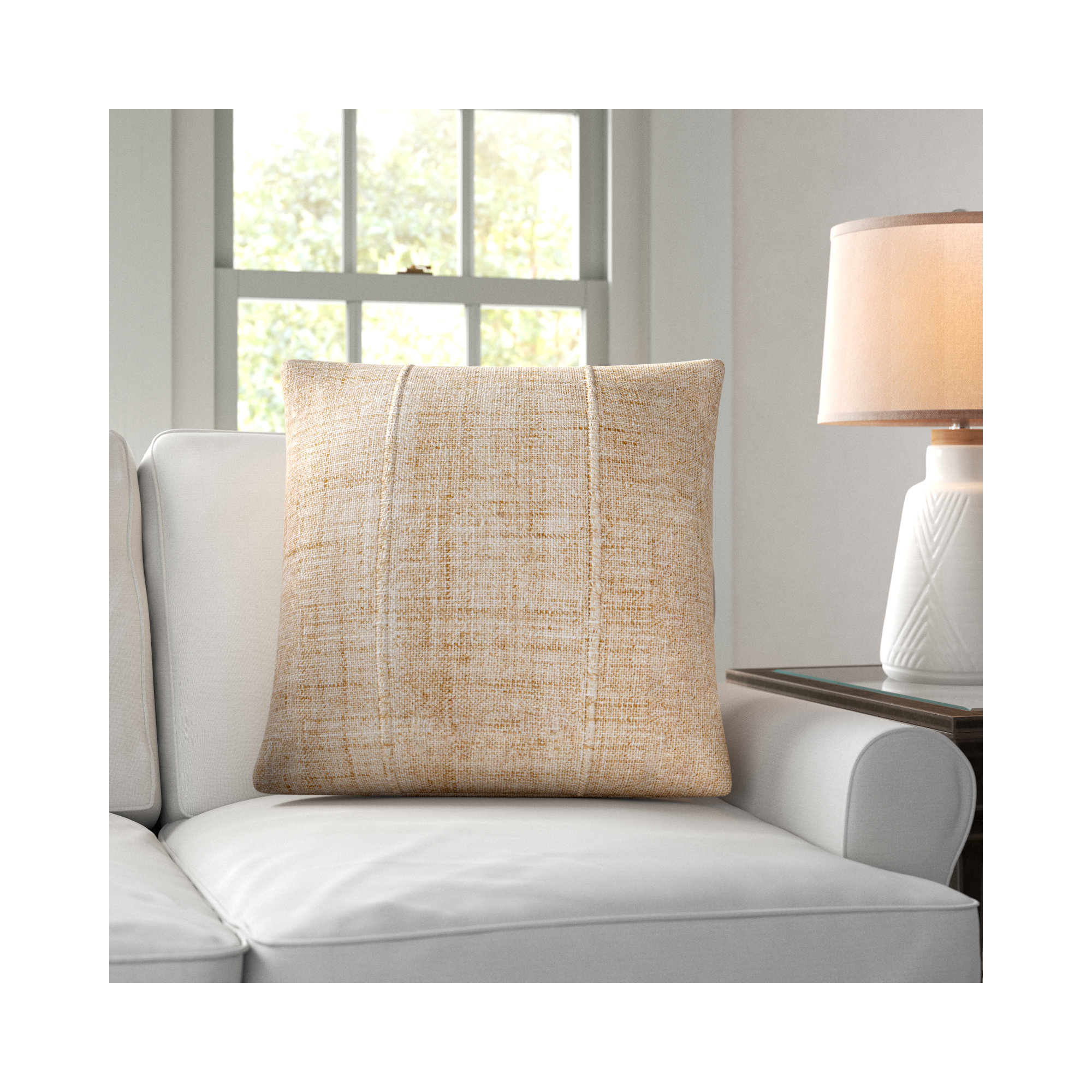 Zeppelin Recycled PET Yarn Throw Pillow, Natural, Pillow Cover Only - No Insert, 18"H x 18"W