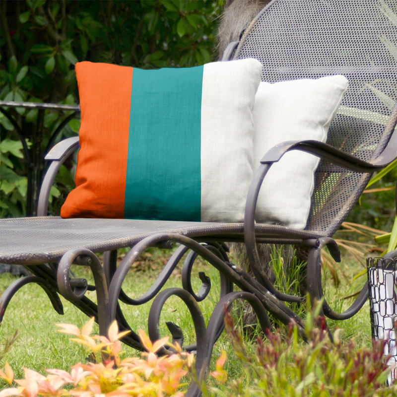 Coussin décoratif d'intérieur/d'extérieur, 20 po x 20 po, Orange / turquoise / blanc