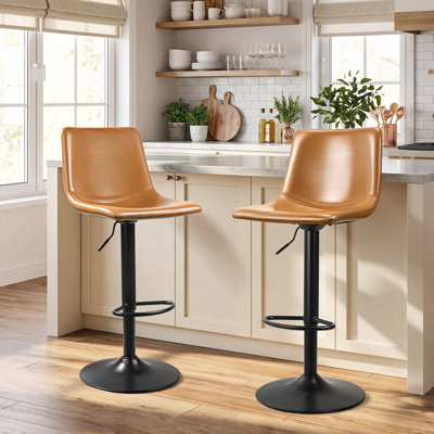 Halima Swivel Faux Leather Upholstered Adjustable Height Counter Stool with Steel Frame