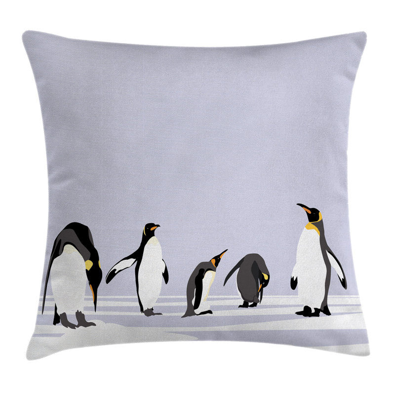 Penguin Print Lilac Polyester Square Throw Pillow