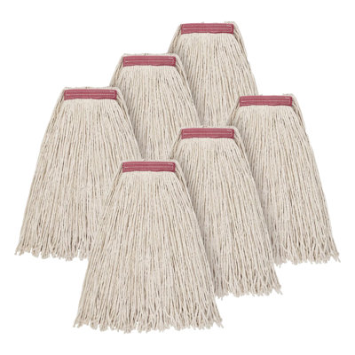 Moptimistic 16Oz Cotton Floor Mop Head | Pack Of 6 | Red Colour Band | Cut-End Cotton Mop Head Replacement | Durable & Economical | For Home, Industrial And Commercial Use