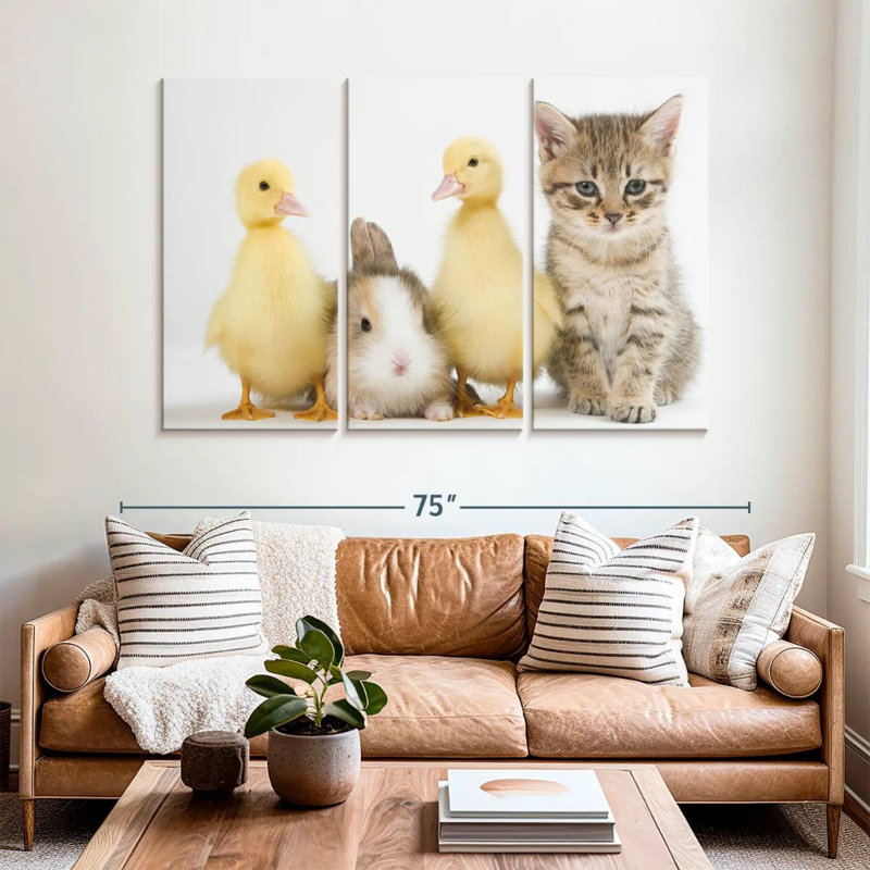 Brampt Kitten With Ducklings And Rabbit, 42" H x 65" W
