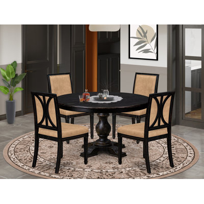 5-Pc Dinner Set Consists of a Round Table and 4 Polyester Chairs, Sand Blasting Black