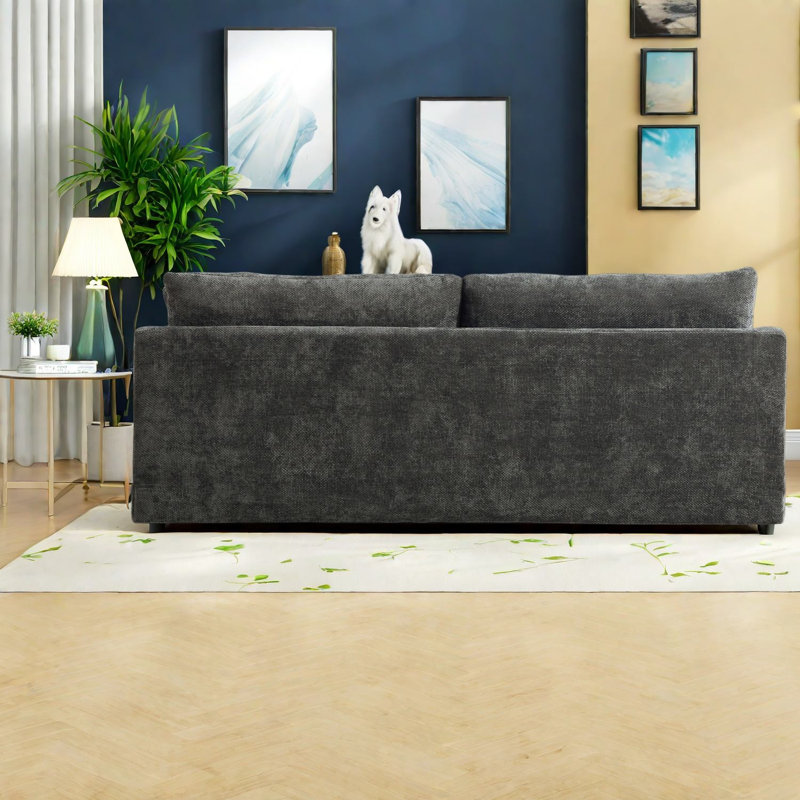 Grands canapés en chenille de 86,61 pouces, structure en bois, gris anthracite moderne pour la maison