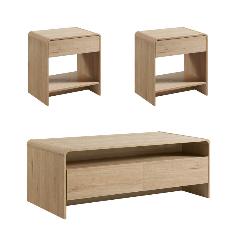 Dulane Modern 3-Piece Coffee Table Set, Ample Storage & Curved Design, Natural, Natural