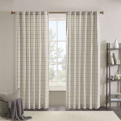 Anaheim Natural Woven Plaid Room Darkening Thermal Fleece Lined Single 50x63" Curtain Panel