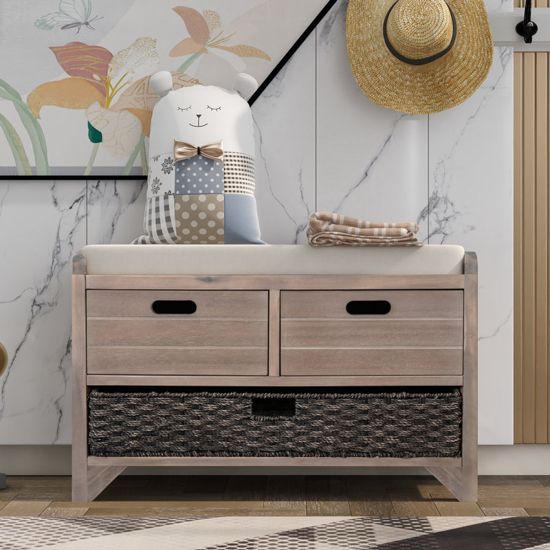 Banc de rangement avec panier amovible et 2 tiroirs, Blanchies