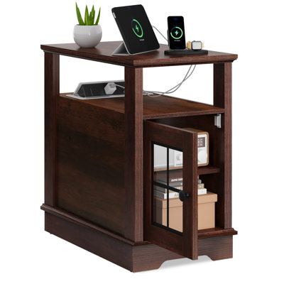Analiesa End Table with Charging Station and Storage, Side Table with USB Ports and Outlets, Accent Table with Cabinet and Adjustable Shelf for Living Room, Bedroom