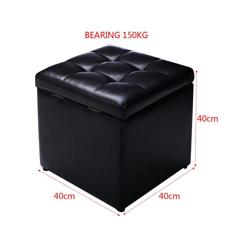 40cm Wide Faux Leather Rectangle Solid Colour Ottoman with Storage, Black