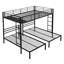 Lit superposé double au-dessus d'un lit double en métal avec barrière verticale, barrière, garde-corps à quatre côtés et tablette pour utilisation familiale, rangement triple noir