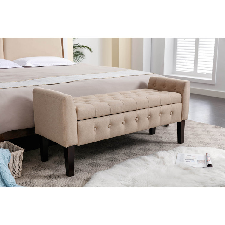 Anvee Fabric Flip Top Storage Bench with Rubberwood Legs