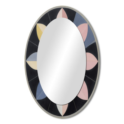 Universal Blossoming Harmony In Retro Pastel I - Abstract Oval Decorative Mirror On Metal