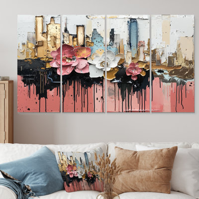 Rose, noir, bruine rythmique, cubisme, art mural - décoration murale moderne