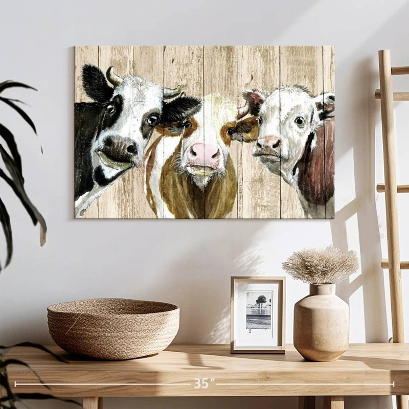 Brampt Curious Cows On Wood, 16" H x 24" W