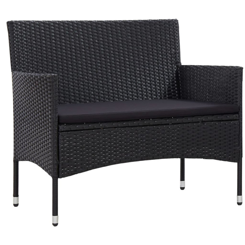 Ensemble de canapé et chaise de jardin 4 pièces avec table, rotin de polyester noir