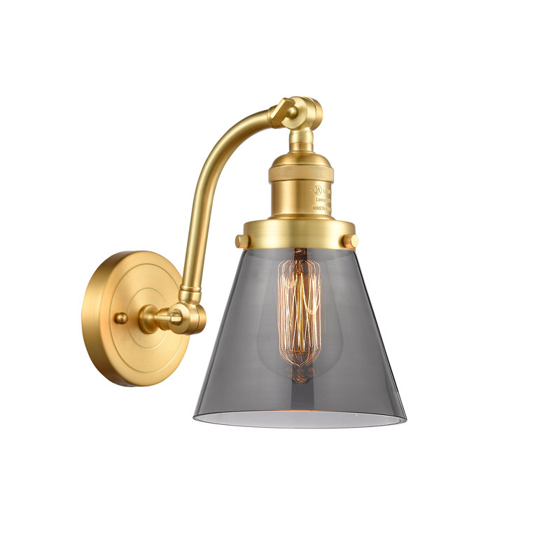 Applique murale 1 lumière Cone, Ampoule à DEL rétro de 6 watts, Fumé, Or satiné