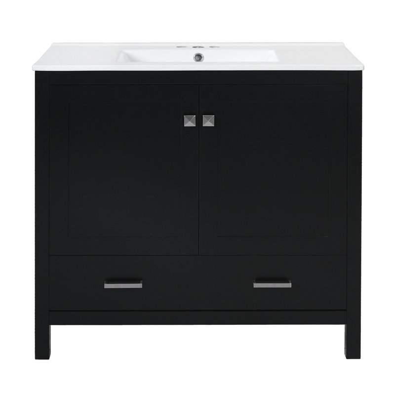 Meuble-lavabo 36 po avec lavabo en céramique, Noir