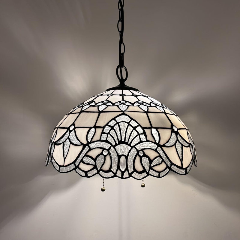 White Stained Glass Bronze LED Pendant Light Fixture