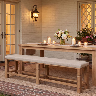 70.87" Upholstered Solid Wood Dining Bench with Linen Fabric Padded Seat