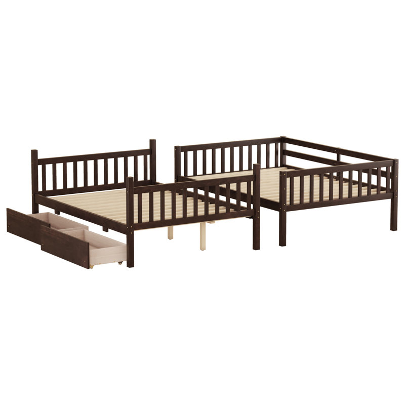 2 Drawers Solid Wood Standard Bunk Bed, Espresso, Full Over Full