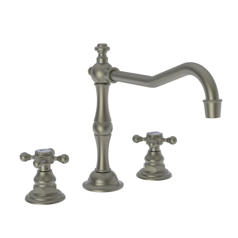 Chesterfield Double Handle Kitchen Faucet, Antique Brass, Cross