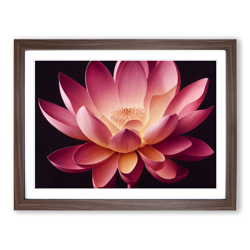 Great Lotus Flower 1 Piece Single Picture Frame Wall Art, 46cm H x 64cm W x 2cm D, Walnut Framed