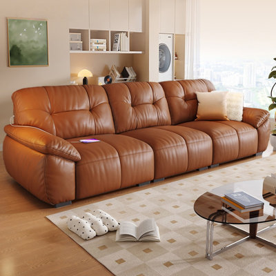 Brown Genuine Leather Standard Sofa cushion Threeseat