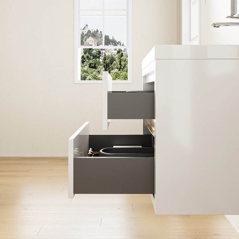 Meuble-lavabo mural blanc brillant 24 po avec comptoir en résine de pierre