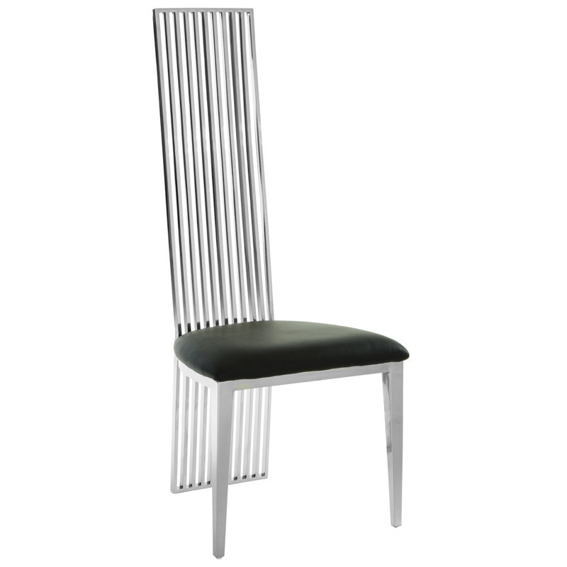 Florissant 46 cm H Upholstered Faux Leather Slat Back Dining Chair, Silver
