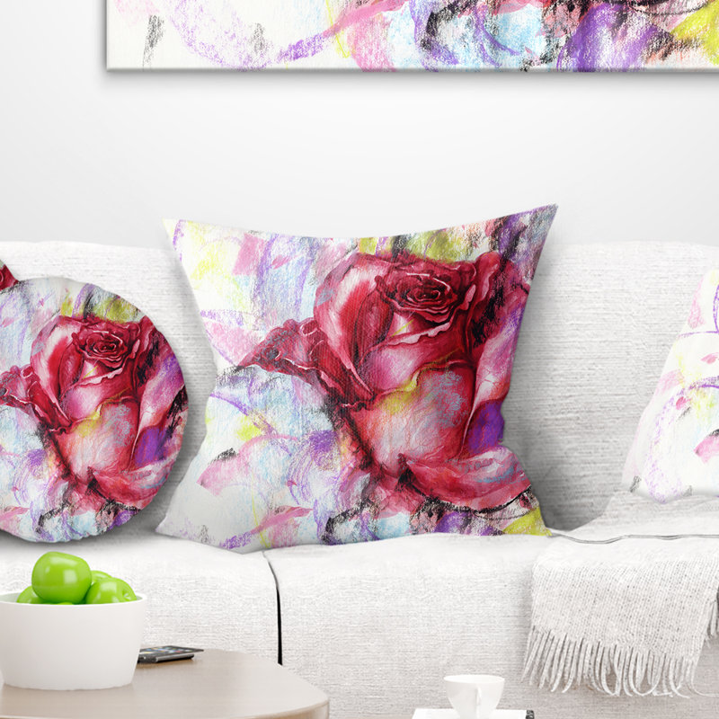 Rose rouge - coussin à imprimé floral, 18 po x 18 po, Coussin décoratif