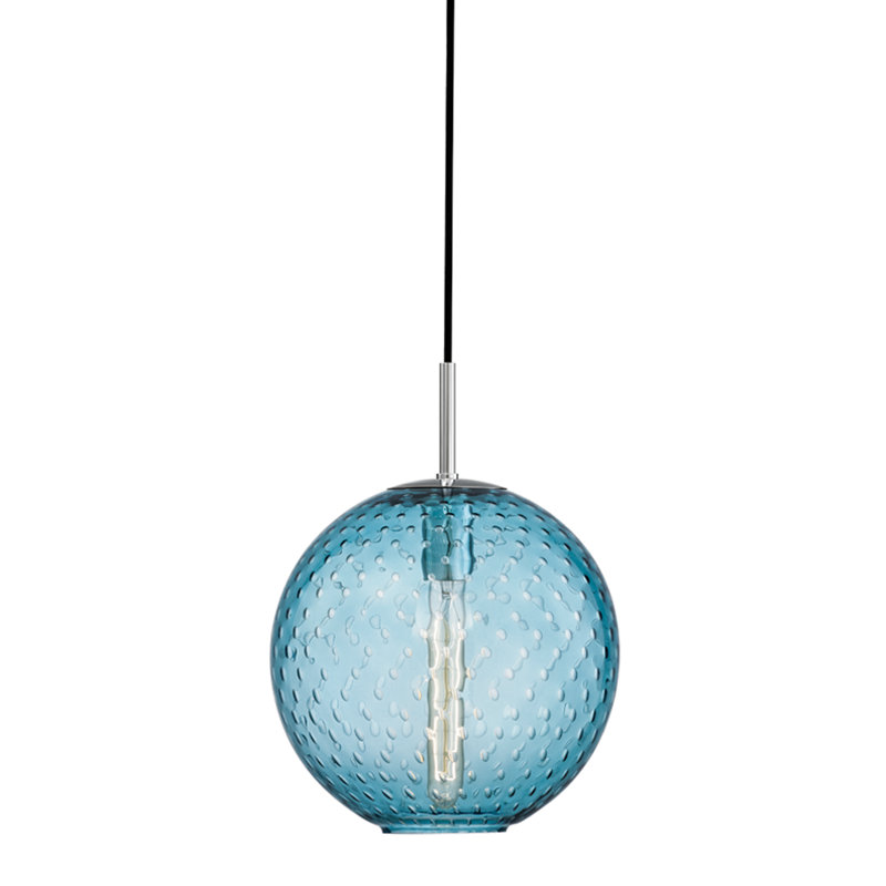 Rousseau 1 Light Pendant, Aged Brass, 12.75" H X 11.25" W X 11.25" D, Blue