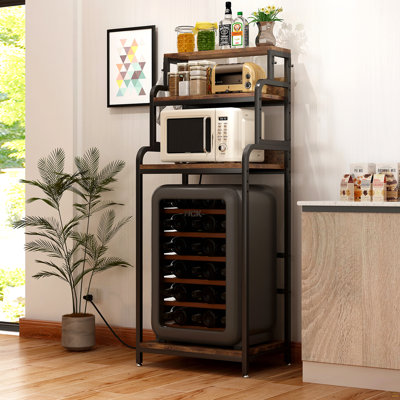Vintage 4-Tier Mini Fridge Stand With Storage, Mini Fridge Cabinet With Storage, Microwave Stand, Bakers Rack, Microwave Oven Stand With Storage