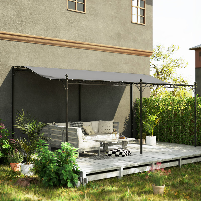 Pergola murale extérieure 10'x16', auvent de patio en métal avec trous de drainage