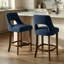 Ensemble de 2 tabourets de bar rembourrés de style moderne du milieu du siècle, hauteur du siège de 66 cm, dossier incurvé et pieds en bois massif (bleu marine)-626510617