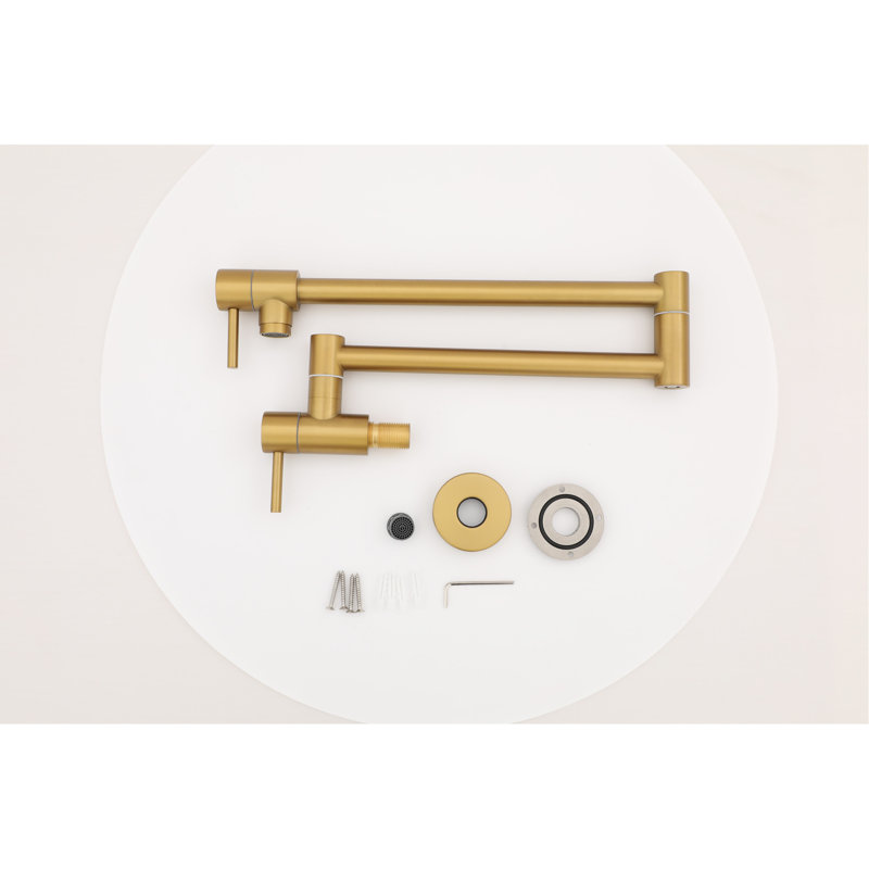 Wall Mounted Pot Filler - Gold, 1.75 Gpm Max Flow, Double-Jointed Spout Mount, Gpm, High-Performance Materials With Handles
