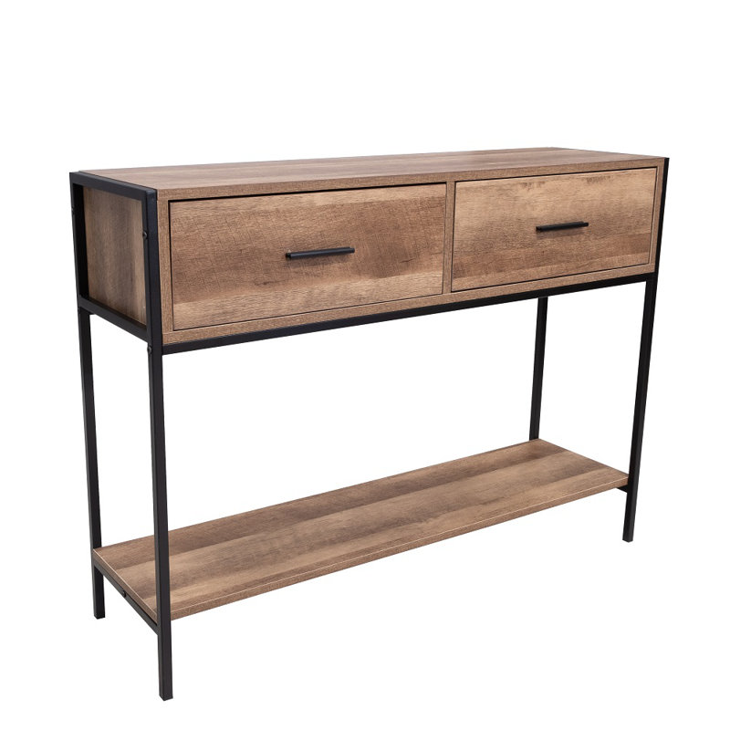 Esteban 2 Drawer Console Hallway Table. Industrial Style. Black Metal Frame.