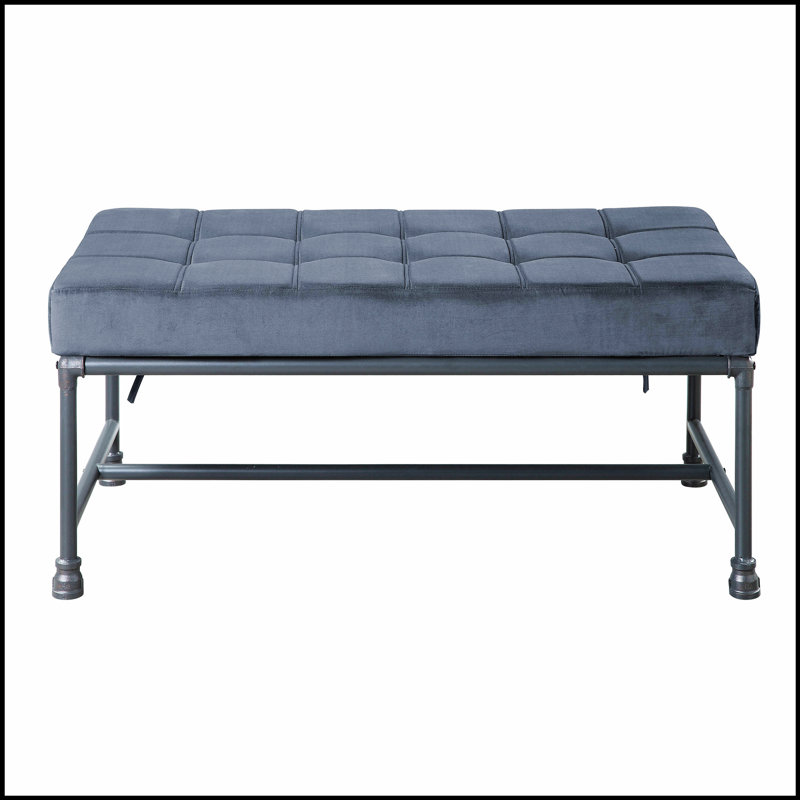 Industrial-Inspired Tufted Bench With Grey Velvet Upholstery And D20 Density Foam For Comfort And Style