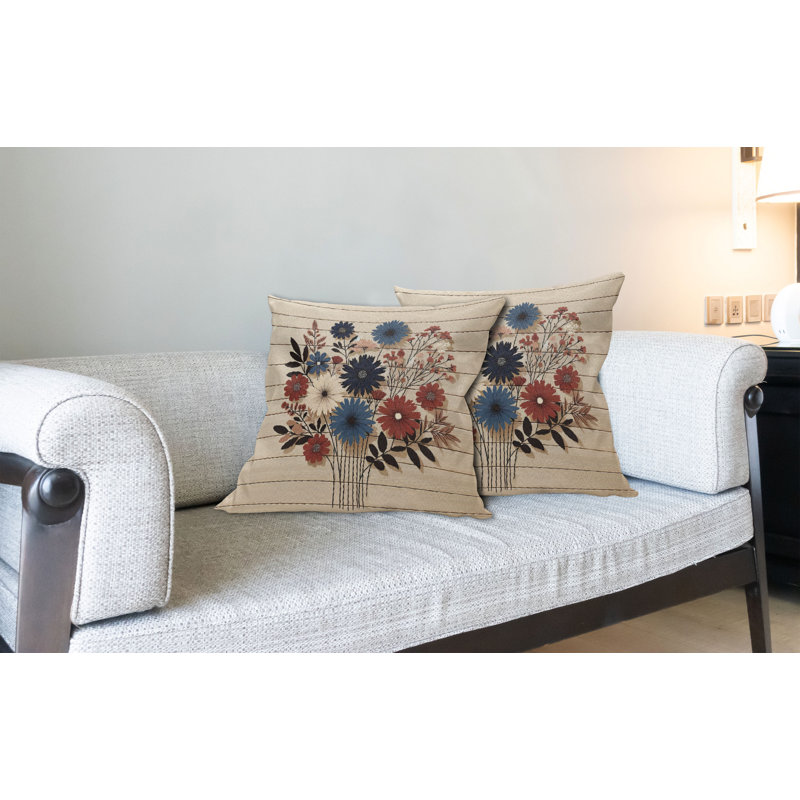 Night Blue Ruby and Champagne Floral Polyester Rectangle Pillow Cover
