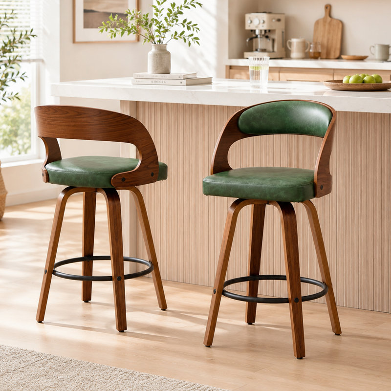 Swivel Counter Bar Stools Set of 2, Green, 2
