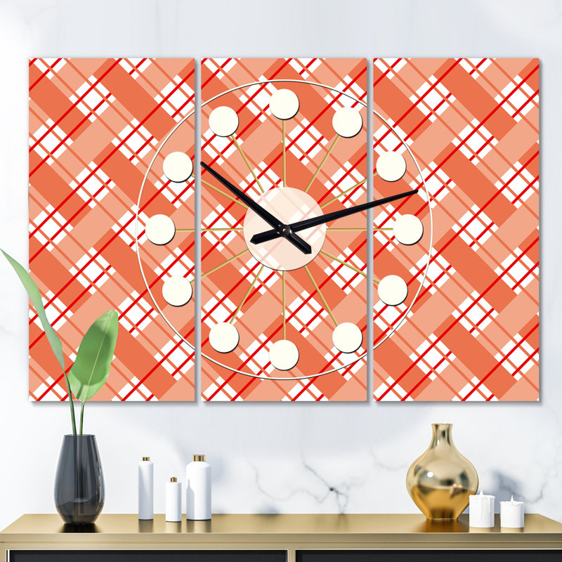 Horloge murale surdimensionnée mid-century, Orange / Rouge