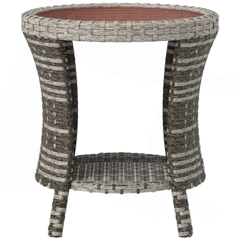 Side Table,Wicker Outdoor Coffee Table, Brown/Gray