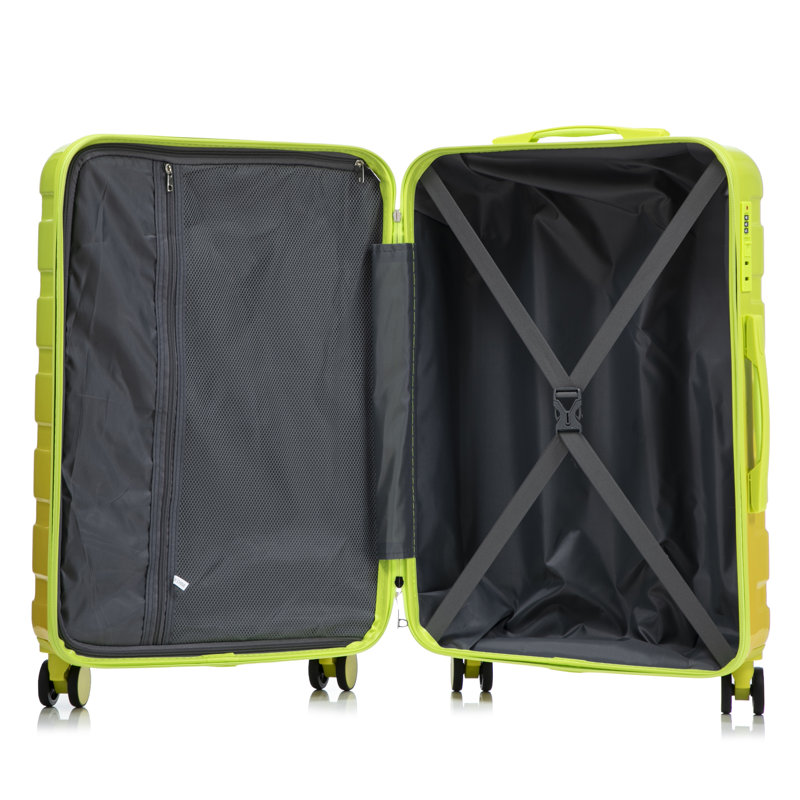 Ensemble de 3 valises rigides en polycarbonate avec roulettes - 20 po, 24 po, 28 po (vert et jaune)